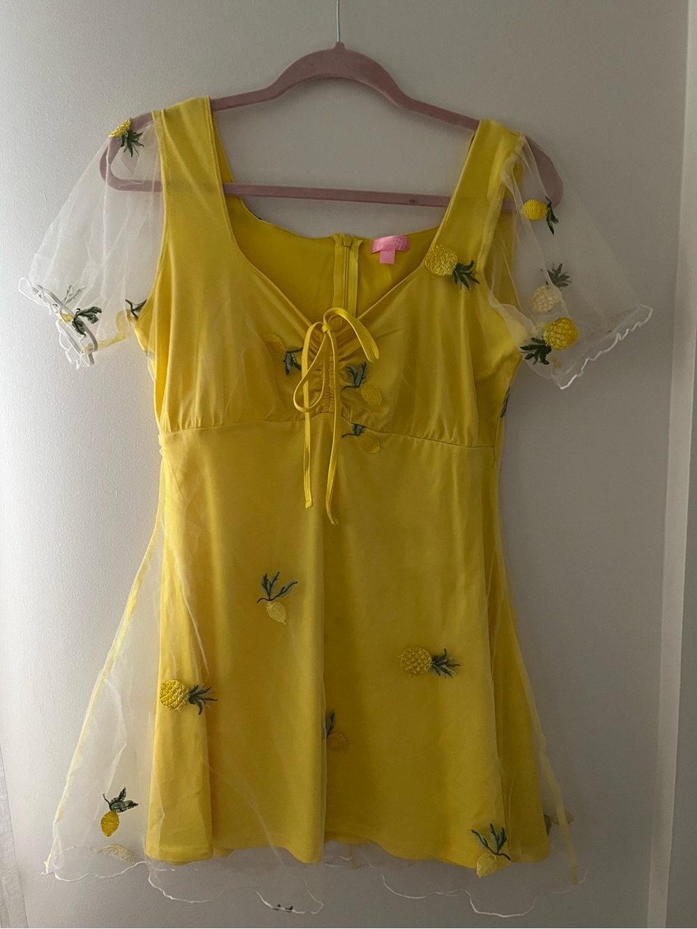Sugar Thrillz Bright Yellow Pineapple Tie-Front Mini Dress